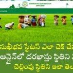 Telugu graphic showing simple steps for Andhra Pradesh farmers to check Annadata Sukhibhava 2025 payment status online using Aadhaar or mobile number